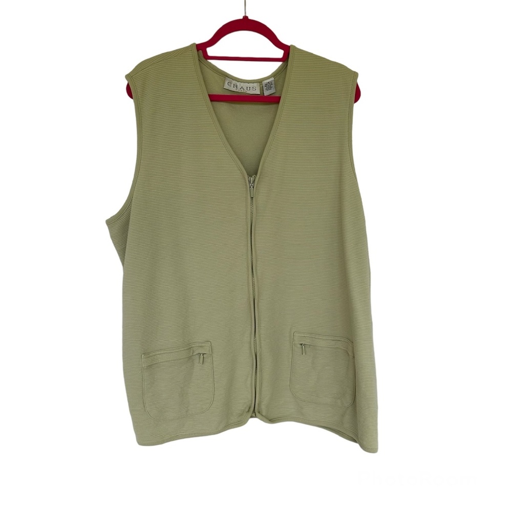 Vintage Retro Chaus Sport Vest Womens XL Size 3 Green Zipper Front Pockets
